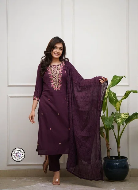 Kf 1010 Reyon Slub With Embroidered Work Kurti With Bottom Dupatta Wholesalers In Delhi